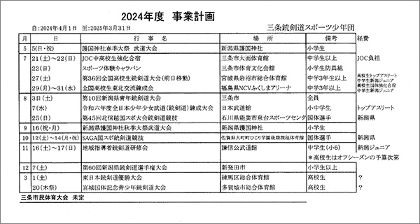 三条銃剣道会令和3年度事業計画